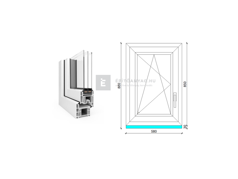 EkoSun 70 CL 3r üv BNY 60x90 cm bal fehér egyszárnyú ablak