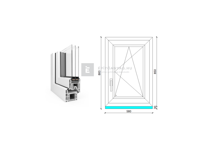 EkoSun 70 CL 3r üv BNY 60x90 cm jobb fehér egyszárnyú ablak