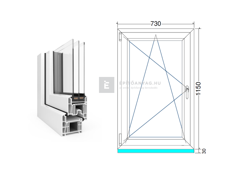 EkoSun 70 CL 3r üv BNY 75x120 cm bal fehér egyszárnyú ablak