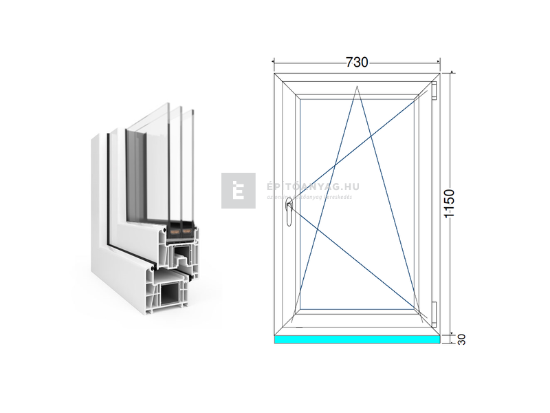 EkoSun 70 CL 3r üv BNY 75x120 cm jobb fehér egyszárnyú ablak