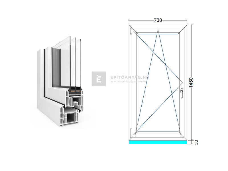 EkoSun 70 CL 3r üv BNY 75x150 cm bal fehér egyszárnyú ablak