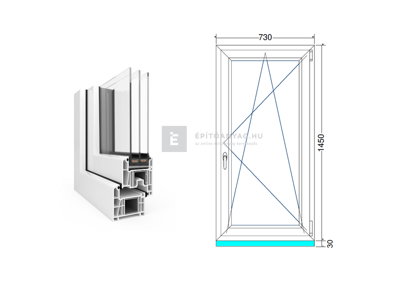 EkoSun 70 CL 3r üv BNY 75x150 cm jobb fehér egyszárnyú ablak