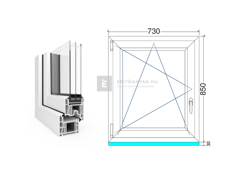 EkoSun 70 CL 3r üv BNY 75x90 cm bal fehér egyszárnyú ablak