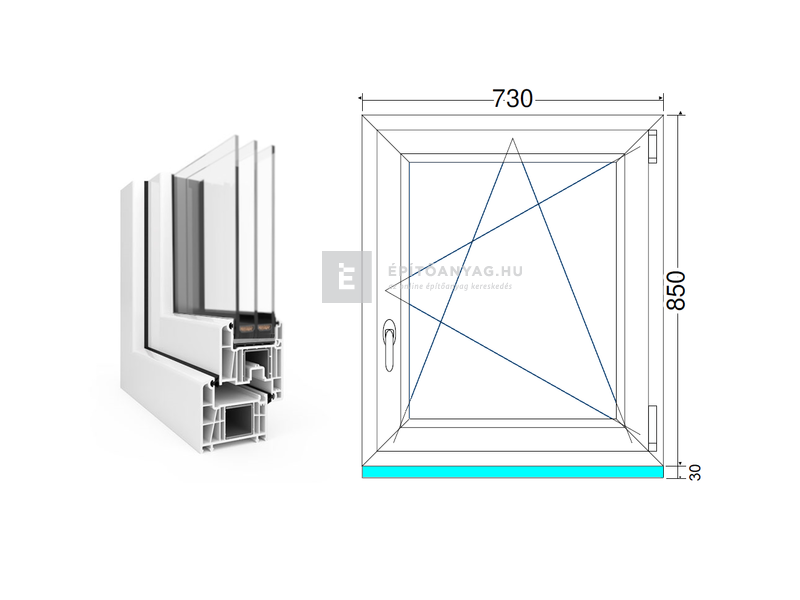 EkoSun 70 CL 3r üv BNY 75x90 cm jobb fehér egyszárnyú ablak