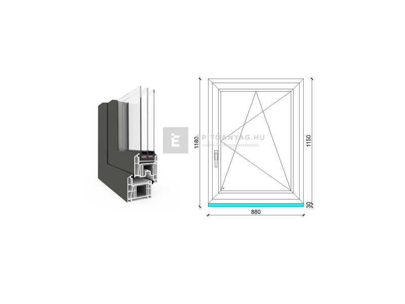 EkoSun 70 CL 3r üv BNY 90x120 cm jobb kívül antracit, belül fehér egyszárnyú ablak