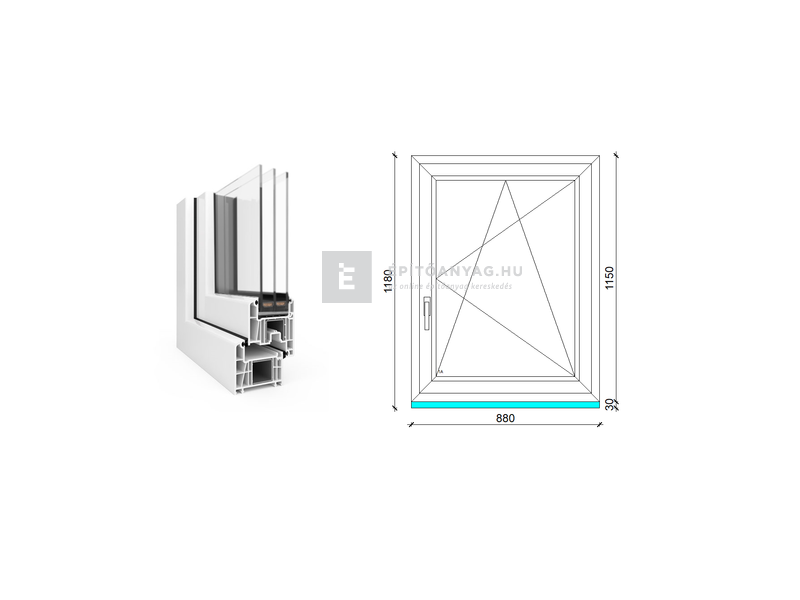 EkoSun 70 CL 3r üv BNY 90x120 cm jobb fehér egyszárnyú ablak