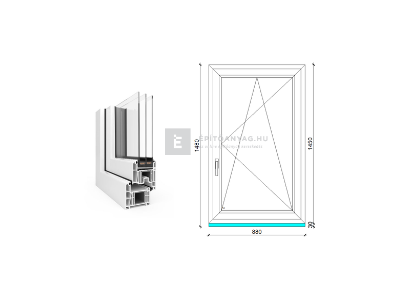 EkoSun 70 CL 3r üv BNY 90x150 cm jobb fehér egyszárnyú ablak