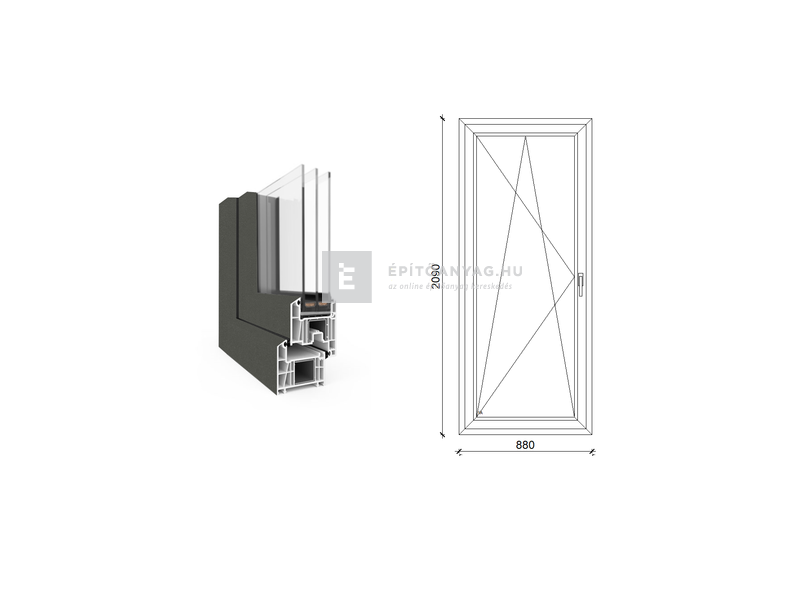 EkoSun 70 CL 3r üv BNY 90x210 cm bal kívül antracit, belül fehér egyszárnyú erkélyajtó