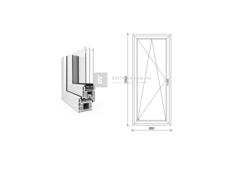 EkoSun 70 CL 3r üv BNY 90x210 cm bal fehér egyszárnyú erkélyajtó