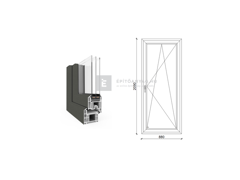 EkoSun 70 CL 3r üv BNY 90x210 cm jobb kívül antracit, belül fehér egyszárnyú erkélyajtó