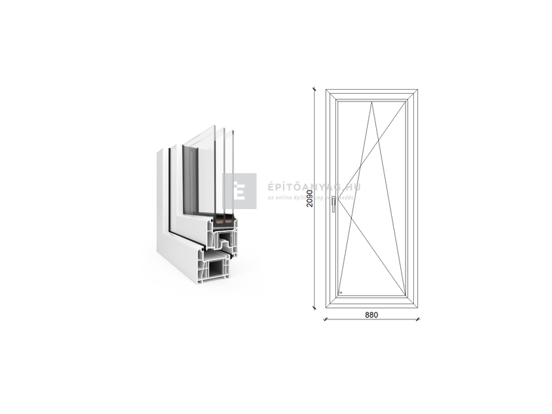 EkoSun 70 CL 3r üv BNY 90x210 cm jobb fehér egyszárnyú erkélyajtó