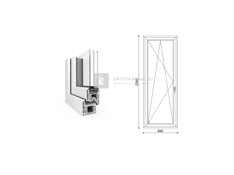 EkoSun 70 CL 3r üv BNY 90x240 cm bal fehér egyszárnyú erkélyajtó