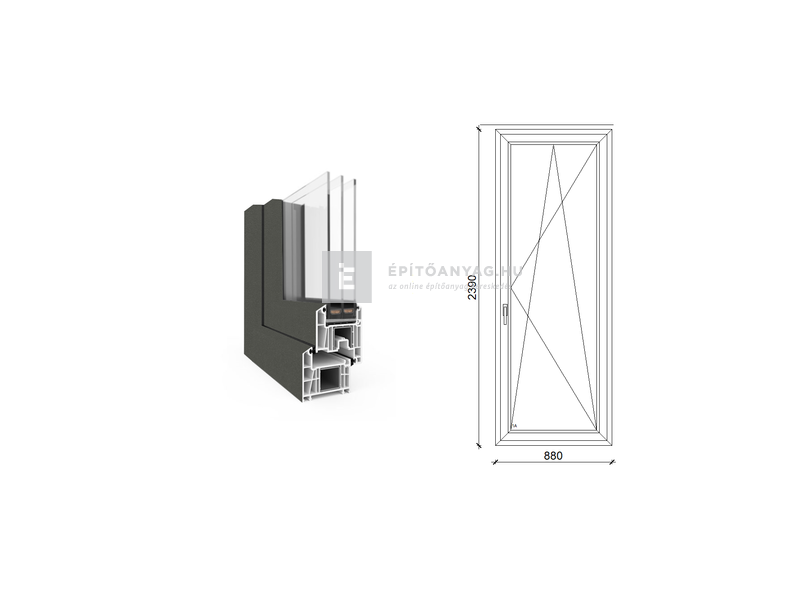 EkoSun 70 CL 3r üv BNY 90x240 cm jobb kívül antracit, belül fehér egyszárnyú erkélyajtó