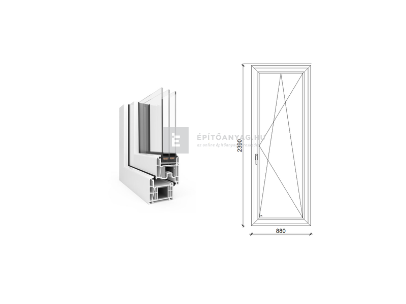 EkoSun 70 CL 3r üv BNY 90x240 cm jobb fehér egyszárnyú erkélyajtó