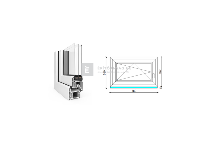 EkoSun 70 CL 3r üv BNY 90x60 cm bal fehér egyszárnyú ablak
