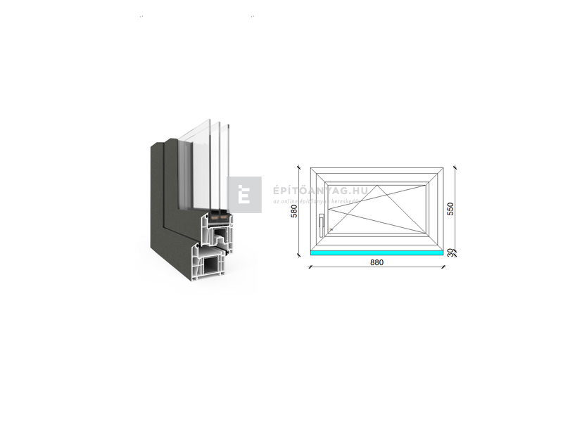 EkoSun 70 CL 3r üv BNY 90x60 cm jobb kívül antracit, belül fehér egyszárnyú ablak