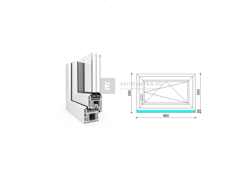 EkoSun 70 CL 3r üv BNY 90x60 cm jobb fehér egyszárnyú ablak