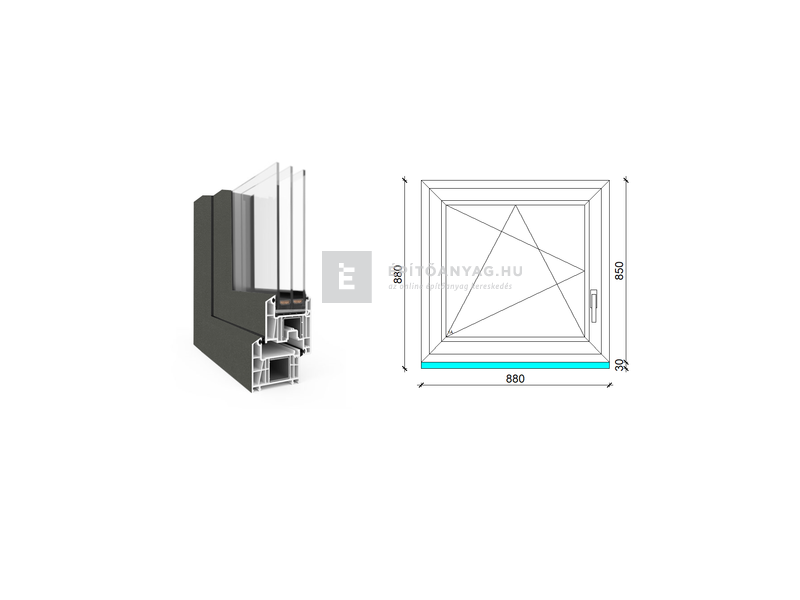 EkoSun 70 CL 3r üv BNY 90x90 cm bal kívül antracit, belül fehér egyszárnyú ablak