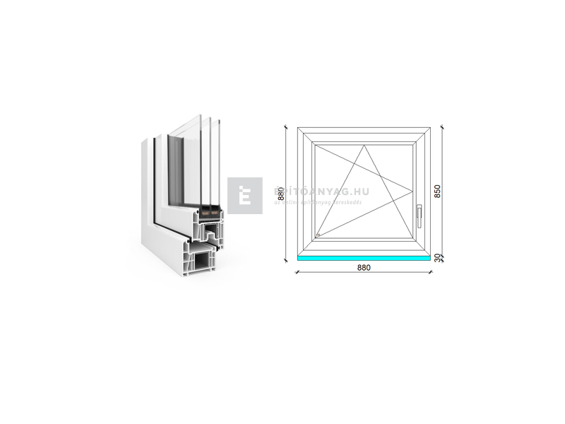 EkoSun 70 CL 3r üv BNY 90x90 cm bal fehér egyszárnyú ablak