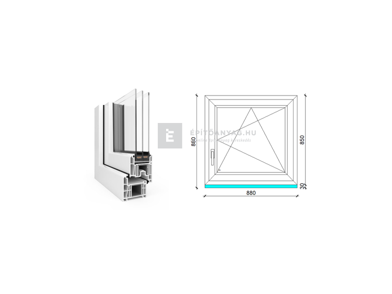 EkoSun 70 CL 3r üv BNY 90x90 cm jobb fehér egyszárnyú ablak