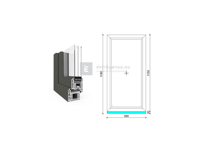 EkoSun 70 CL 3r üv Fix 60x120 cm kívül antracit, belül fehér fix ablak