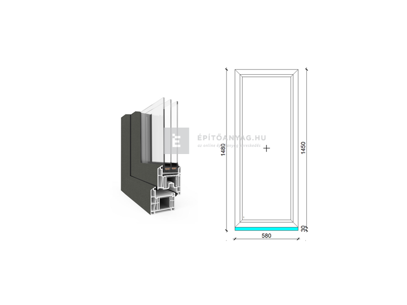 EkoSun 70 CL 3r üv Fix 60x150 cm kívül antracit, belül fehér fix ablak