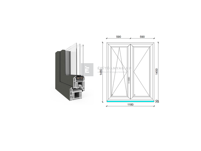 EkoSun 70 CL 3r üv NY-BNY 120x150 cm bal kívül antracit, belül fehér kétsz. váltószárnyas ablak
