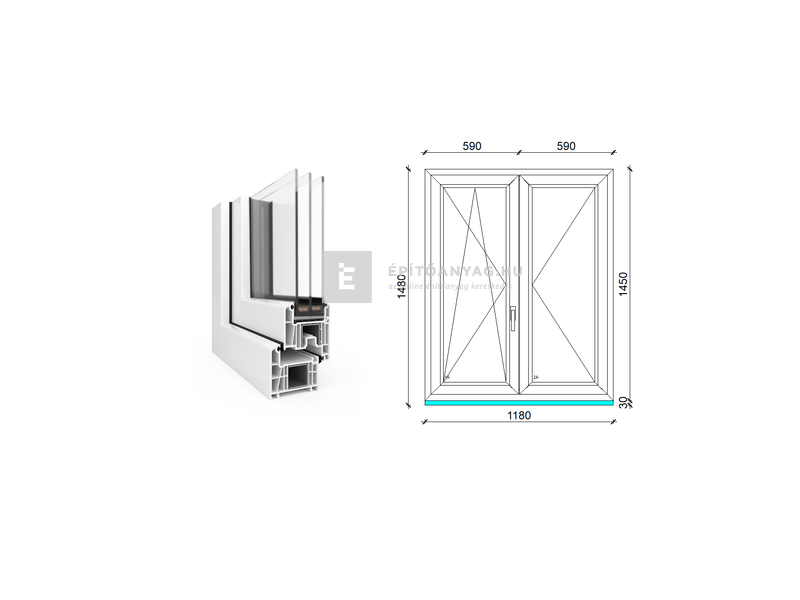EkoSun 70 CL 3r üv NY-BNY 120x150 cm bal fehér kétszárnyú váltószárnyas ablak
