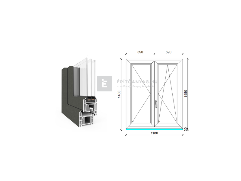 EkoSun 70 CL 3r üv NY-BNY 120x150 cm jobb kívül antracit, belül fehér kétsz. váltószárnyas ablak