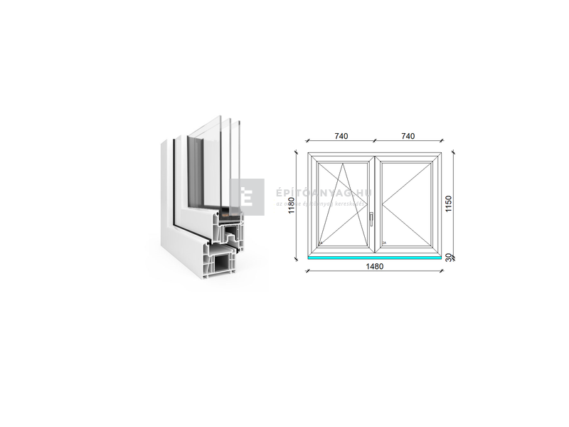 EkoSun 70 CL 3r üv NY-BNY 150x120 cm bal fehér kétszárnyú váltószárnyas ablak