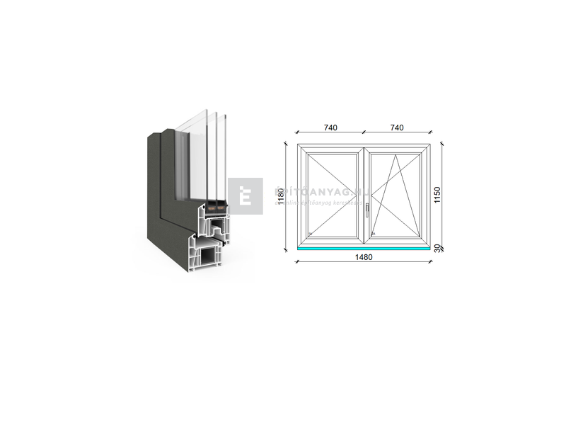 EkoSun 70 CL 3r üv NY-BNY 150x120 cm jobb kívül antracit, belül fehér kétsz. váltószárnyas ablak