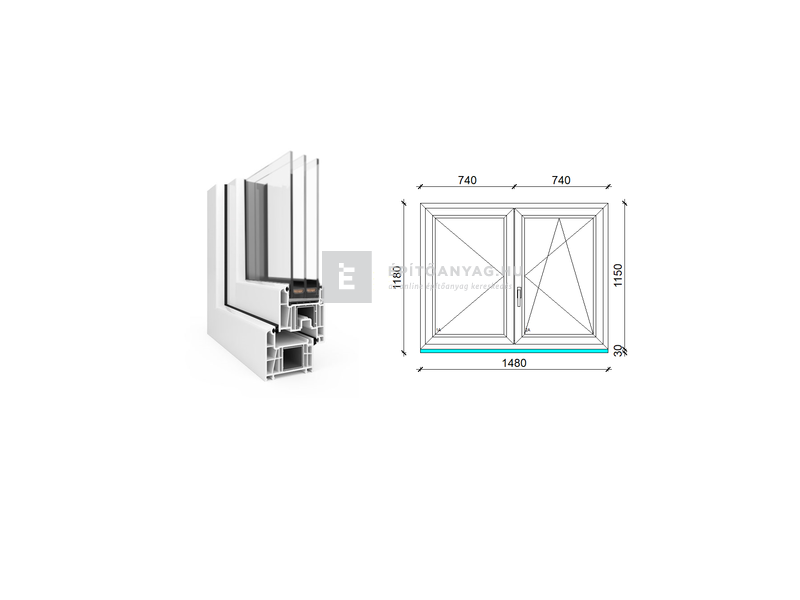 EkoSun 70 CL 3r üv NY-BNY 150x120 cm jobb fehér kétszárnyú váltószárnyas ablak