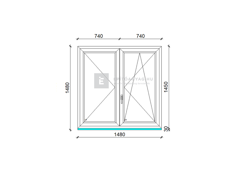 EkoSun 70 C 3r üv NY-BNY 150x150 cm jobb fehér kétszárnyú váltószárnyas ablak
