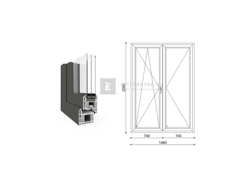 EkoSun 70 CL 3r üv NY-BNY 150x210cm bal kívül antracit belül fehér kétsz. váltószárny. erkélyajtó