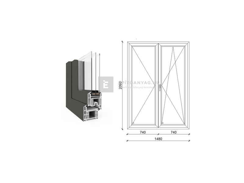 EkoSun 70 CL 3r üv NY-BNY 150x210cm jobb kívül antracit, belül fehér kétsz. váltósz. erkélyajtó