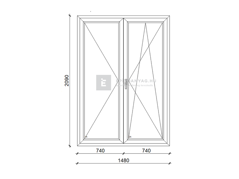 EkoSun 70 C 3r üv NY-BNY 150x210 cm jobb fehér kétszárnyú váltószárnyas erkélyajtó