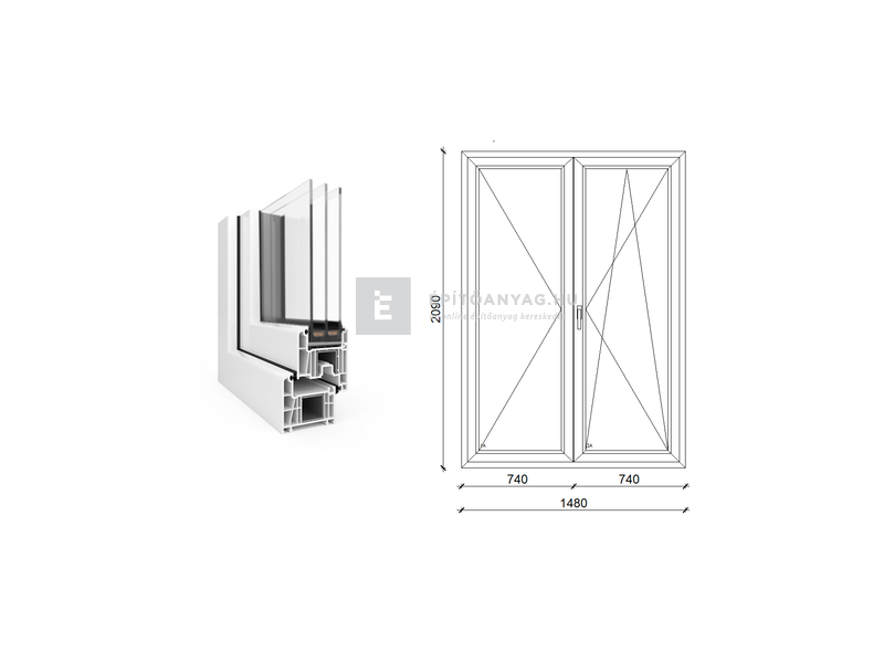 EkoSun 70 CL 3r üv NY-BNY 150x210 cm jobb fehér kétszárnyú váltószárnyas erkélyajtó