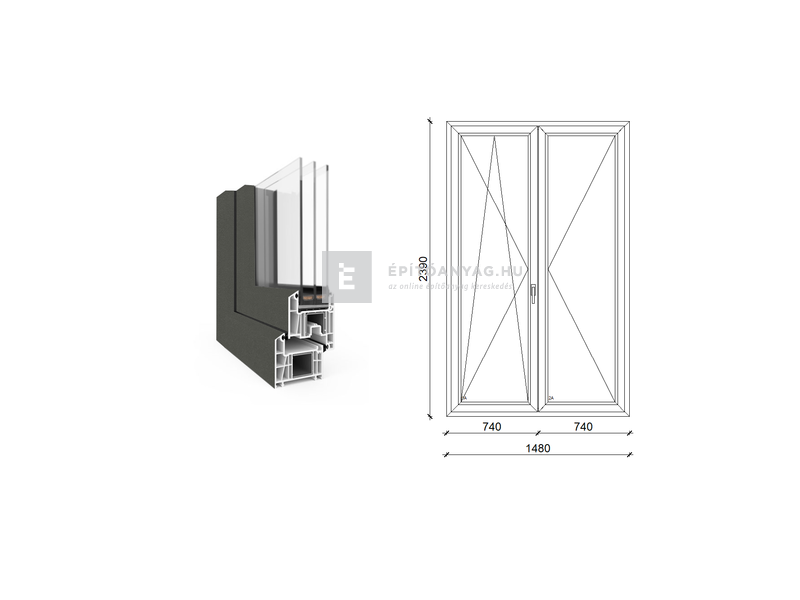 EkoSun 70 CL 3r üv NY-BNY 150x240cm bal kívül antracit belül fehér kétsz. váltószárny. erkélyajtó