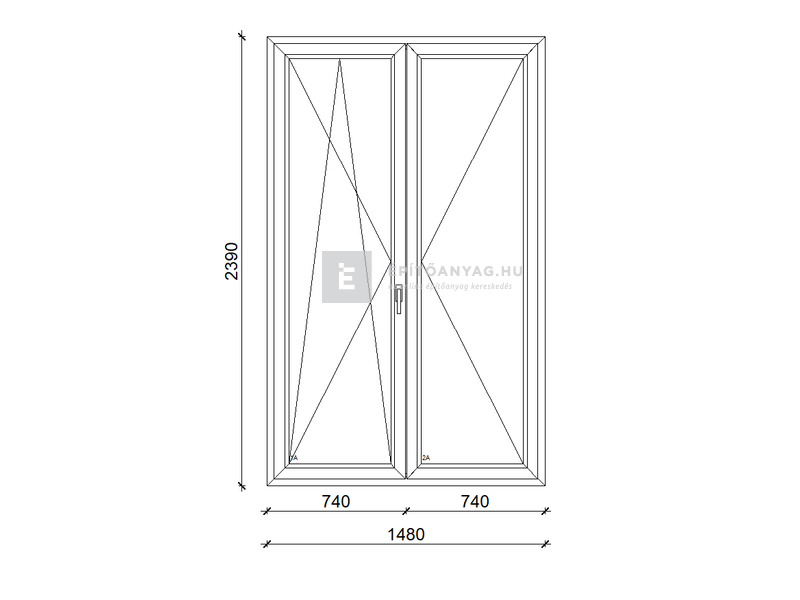 EkoSun 70 C 3r üv NY-BNY 150x240 cm bal fehér kétszárnyú váltószárnyas erkélyajtó
