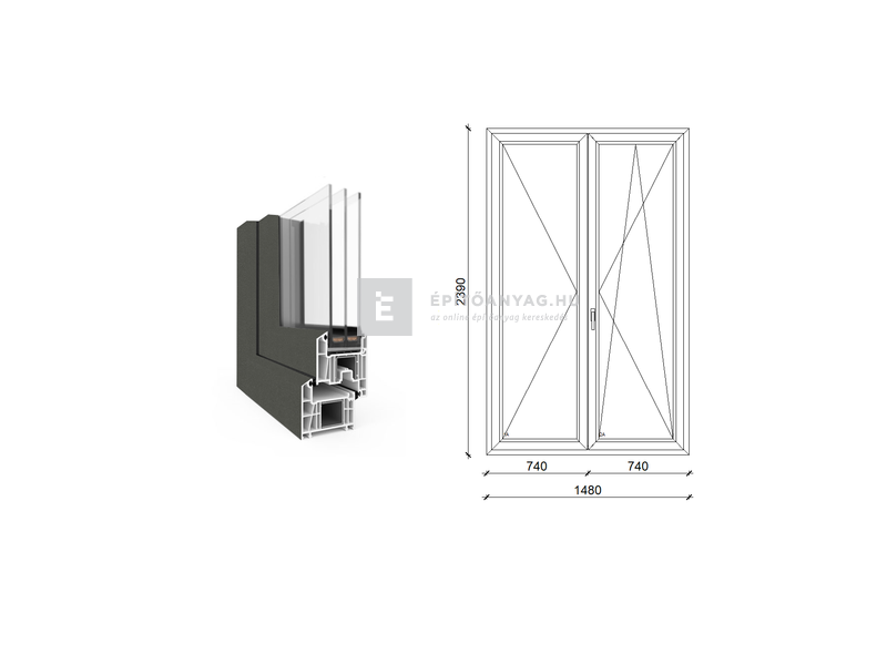 EkoSun 70 CL 3r üv NY-BNY 150x240cm jobb kívül antracit, belül fehér kétsz. váltósz. erkélyajtó