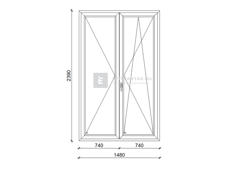 EkoSun 70 C 3r üv NY-BNY 150x240 cm jobb fehér kétszárnyú váltószárnyas erkélyajtó