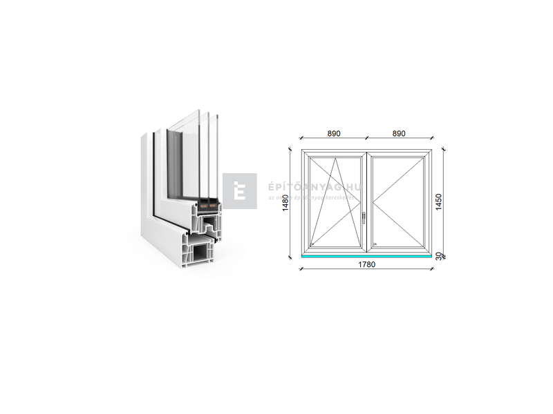 EkoSun 70 CL 3r üv NY-BNY 180x150 cm bal fehér kétszárnyú váltószárnyas ablak