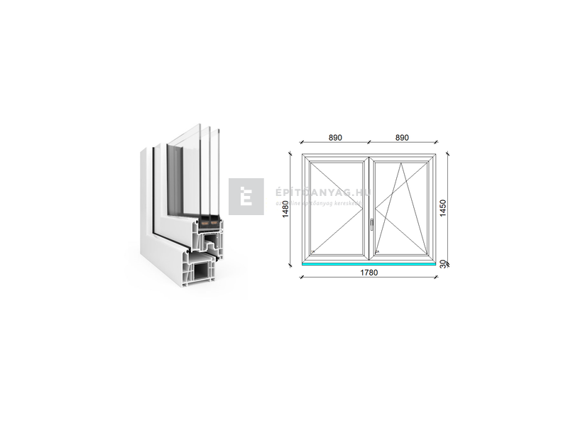 EkoSun 70 CL 3r üv NY-BNY 180x150 cm jobb fehér kétszárnyú váltószárnyas ablak