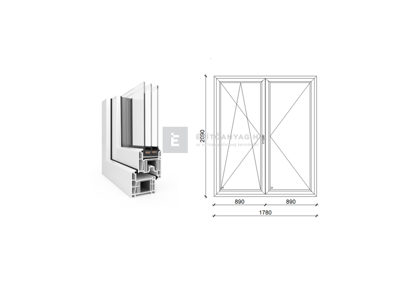 EkoSun 70 CL 3r üv NY-BNY 180x210 cm bal fehér kétszárnyú váltószárnyas erkélyajtó