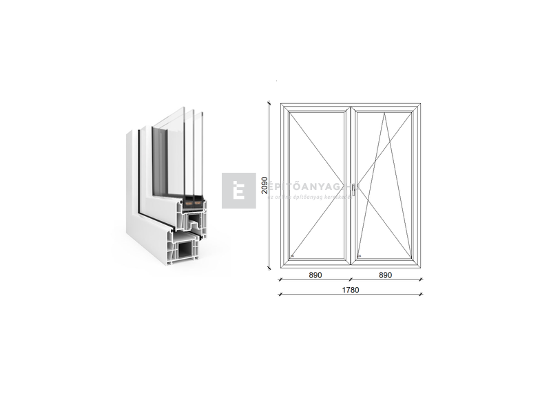 EkoSun 70 CL 3r üv NY-BNY 180x210 cm jobb fehér kétszárnyú váltószárnyas erkélyajtó