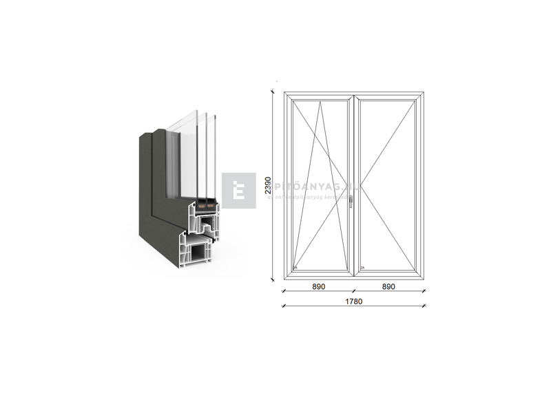 EkoSun 70 CL 3r üv NY-BNY 180x240cm bal kívül antracit belül fehér kétsz. váltószárny. erkélyajtó