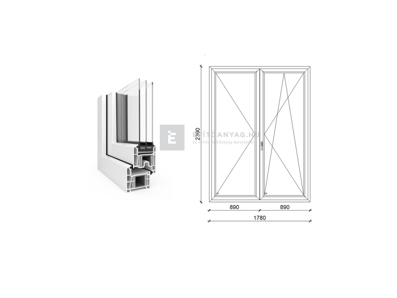 EkoSun 70 CL 3r üv NY-BNY 180x240 cm jobb fehér kétszárnyú váltószárnyas erkélyajtó