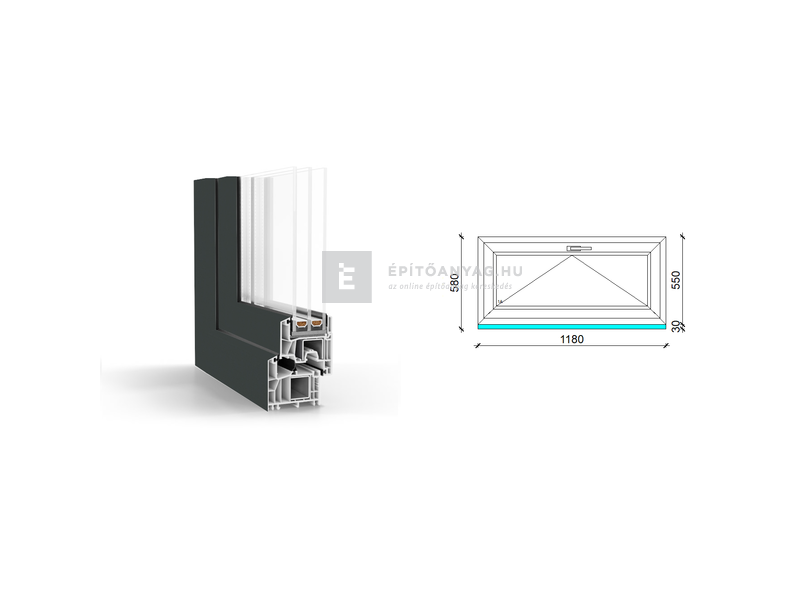 GreenEvolution 76 B 3r üv Bukó 120x60 cm kívül antracit, belül fehér egyszárnyú ablak
