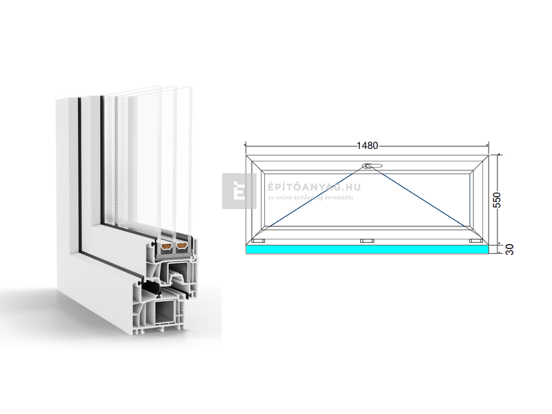 GreenEvolution 76 B 3r üv Bukó 150x60 cm fehér egyszárnyú ablak
