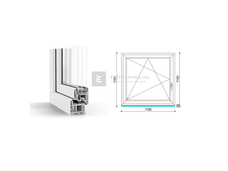 GreenEvolution 76 B 3r üv BNY 120x120 cm bal fehér egyszárnyú ablak